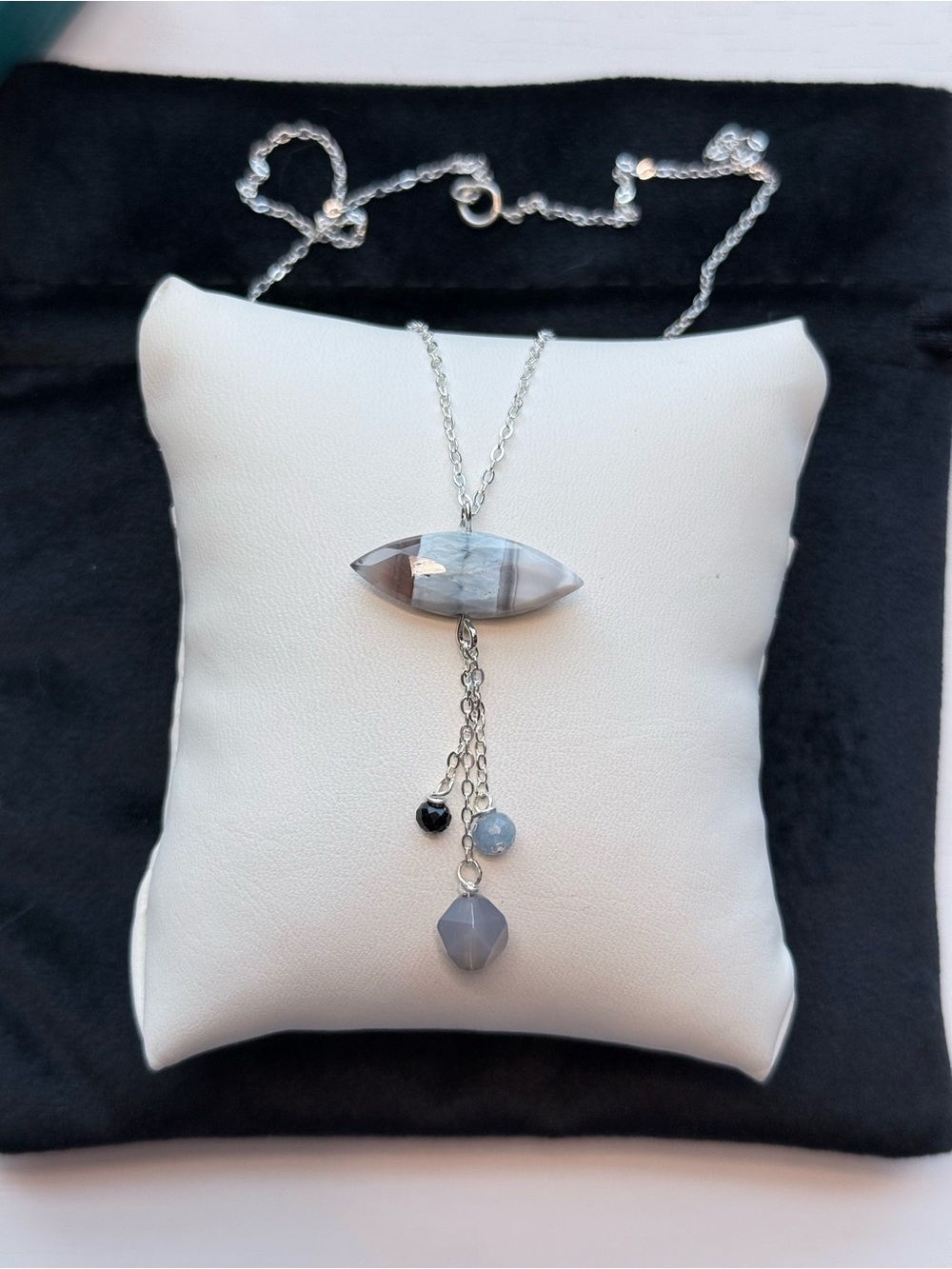 Sophisticated Owayhee Blue Opal Sterling Silver Y-Necklace Blue Black Stones